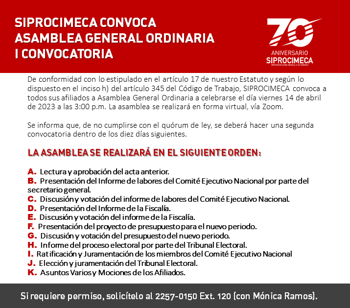 SIPROCIMECA CONVOCA